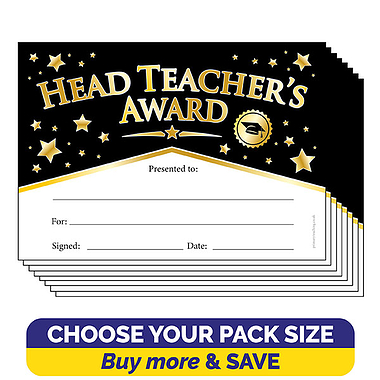 Head Teacher's Award Black & Gold Certificates (A5)