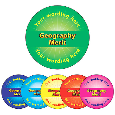 Personalised Geography Merit Stickers (70 per sheet - 25mm)