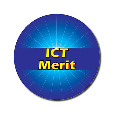 Personalised ICT Merit Stickers - Blue (70 per sheet - 25mm)