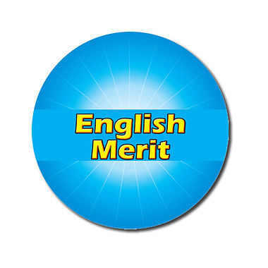 Personalised English Merit Sticker - Cyan (70 per sheet - 25mm)