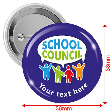 Personalised School Council Badges - Blue (10 Badges - 38mm)