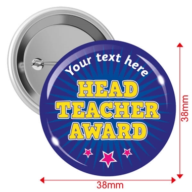 10 Personalised Head Teacher Award Badges - Blue - 38mm