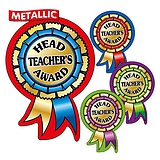 Metallic Head Teacher's Award Rosette Stickers (25 Stickers - 54mm x 37mm) 