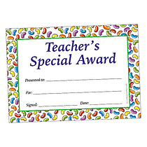 20 Jellybean Scented Teacher's Special Award Certificates - A5