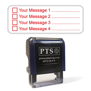 Personalised 4 Tick Box Stamper - Red Ink (59mm x 21mm)