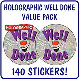 Holographic Smiles Stickers Value Pack - Well Done (140 Stickers - 37mm)