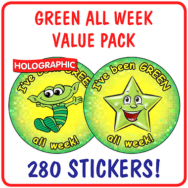Holographic Green All Week Stickers Value Pack (280 Stickers - 37mm)