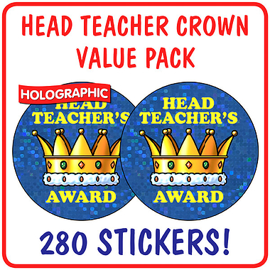 Holographic Head Teacher's Award Stickers Value Pack (280 Stickers - 37mm)