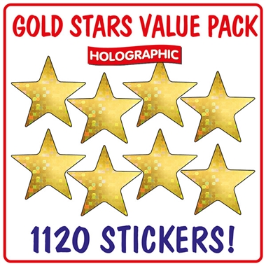 Holographic Gold Star Stickers (1120 Stickers - 20mm) Brainwaves