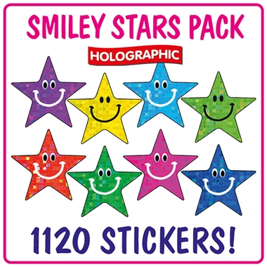 1120 Holographic Smiley Star Stickers - 20mm