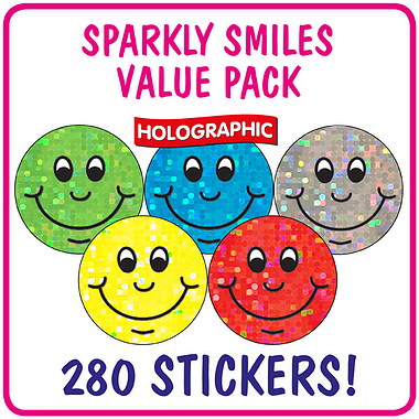 Holographic Smiles Stickers Value Pack (280 Stickers - 20mm)