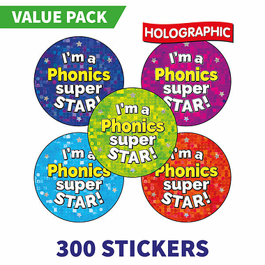 Holographic Phonics Super Star Stickers Value Pack (300 Stickers - 25mm)