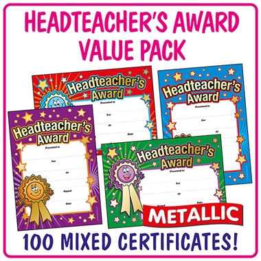 Headteacher's Award Metallic Certifcates (100 Certifcates - A5) Brainwaves