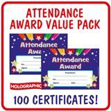 Holographic Attendance Award Certificates Value Pack (100 Certificates - A5)