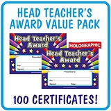 Holographic Head Teacher's Award Certificates Value Pack (100 Certificates - A5)