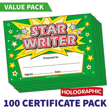 Holographic Star Writer Certificates Value Pack (100 Certificates - A5)