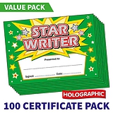 Holographic Star Writer Certificates Value Pack (100 Certificates - A5)
