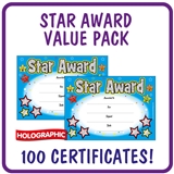 Holographic Star Award Certificates Value Pack (100 Certificates - A5)