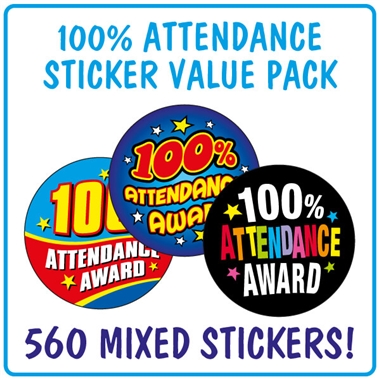 100% Attendance Stickers (560 Stickers - 25mm) Brainwaves