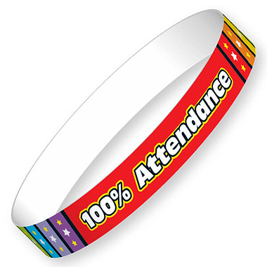 100% Attendance Wristbands - Rainbow (10 Wristbands - 220mm x 13mm) Brainwaves