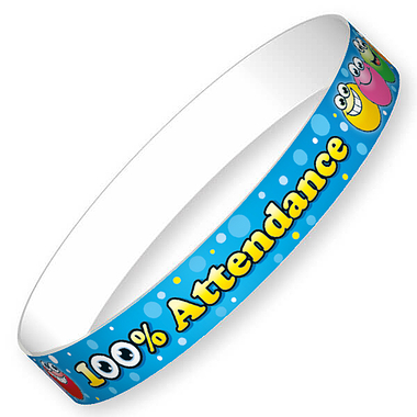 100% Attendance Wristbands - Blue (10 Wristbands - 220mm x 13mm) Brainwaves