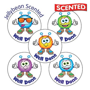 Scented Jellybean Stickers - Well Done Monsters (30 Stickers - 25mm)