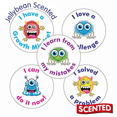 SCENTED Jellybean Stickers - Growth Mindset Monster (30 Stickers - 25mm)