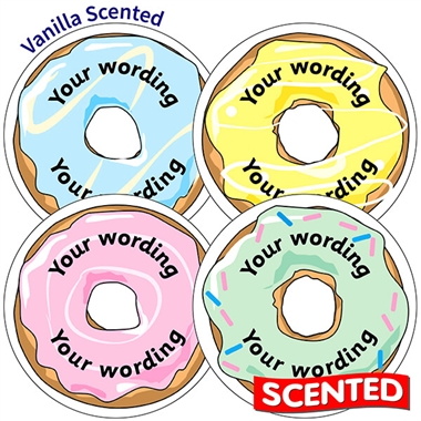 Personalised SCENTED Doughnut Stickers - Vanilla (35 Stickers - 37mm)
