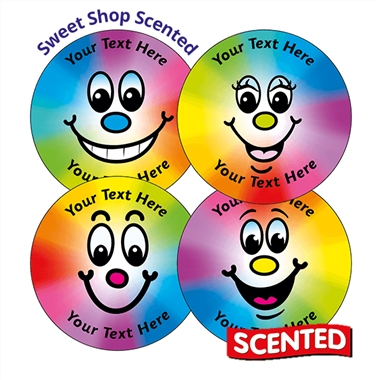 Personalised SCENTED Rainbow Smiles Stickers - Sweet Shop (35 Stickers - 37mm)