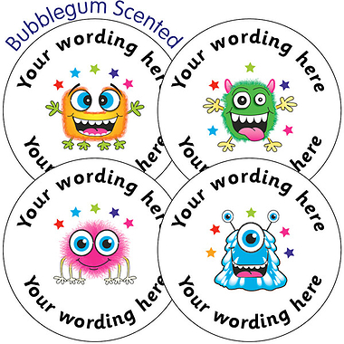 Personalised SCENTED Monster Stickers - Bubblegum (35 Stickers per sheet - 37mm)