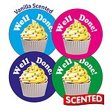 20 Vanilla Scented Well Done Cupcake Stickers - 32mm