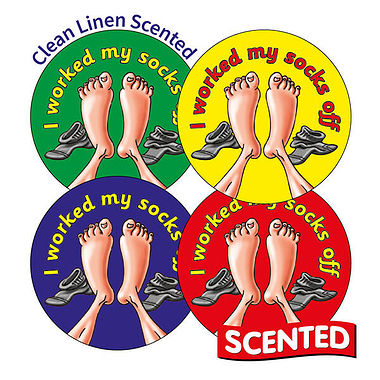 Scented Clean Linen Stickers - I Worked My Socks Off (20 Stickers - 32mm)