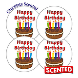 20 Chocolate Scented Happy Birthday Stickers - 32mm