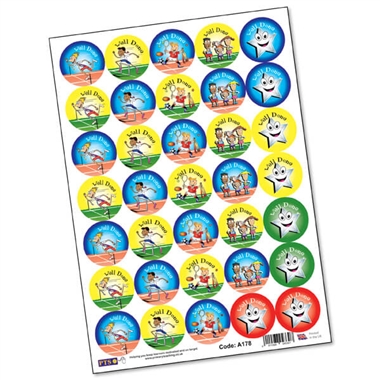 SPORTS DAY Stickers - Well Done (35 Stickers -37mm)