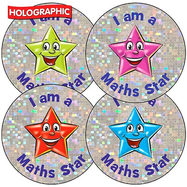 Holographic Maths Star Stickers (35 Stickers - 37mm)