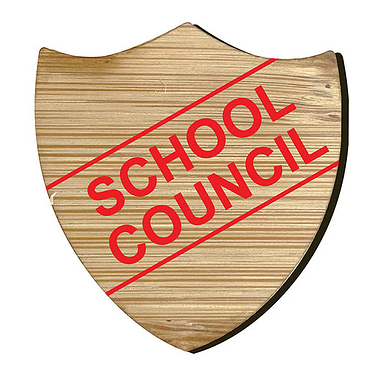 Bamboo Shield School Council Badge - Red Text - 35mm