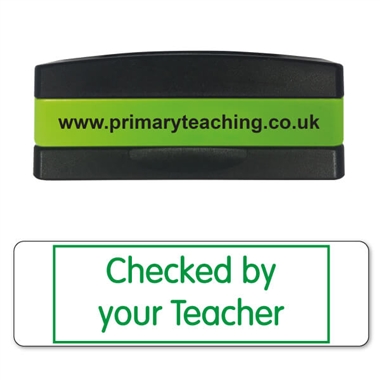 Checked by Your Teacher Stakz Stamper - Green Ink (44mm x 13mm)
