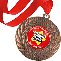 Create Your Own Bronze Metal Medals - Red Ribbon (10 Medals)