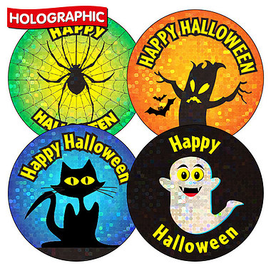 Holographic Mixed Halloween Stickers (36 Stickers - 35mm)