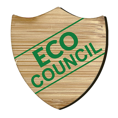 Eco Council Natural Bamboo Shield Badge - Green  (34mm x 36mm)