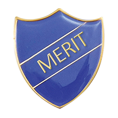 Enamel Merit Shield Badge - Blue - 30 x 26mm