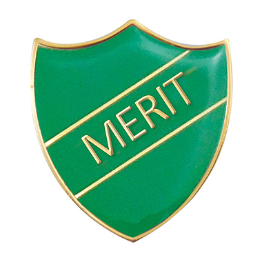 Enamel Merit Shield Badge - Green - 30 x 26mm