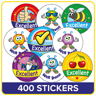 Excellent and Well Done Stickers Value Pack (400 Stickers - 32mm)