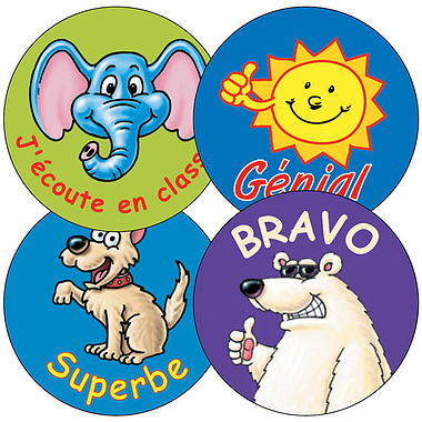 French Phrase Stickers - Characters (35 Stickers - 37mm)