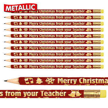 12 Metallic Merry Christmas from you Teacher Pencils