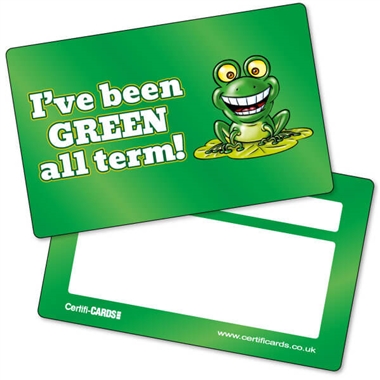 GREEN all term Plastic CertifiCARDS (10 Wallet Sized Cards)