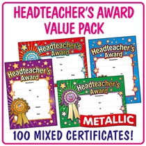 Headteacher's Award Metallic Certificates (100 Certificates - A5) Brainwaves
