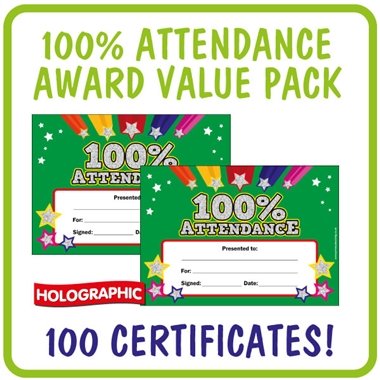 Holographic 100% Attendance Certificates Value Pack (100 Certificates - A5)