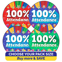 Holographic 100% Attendance Stickers - 25mm