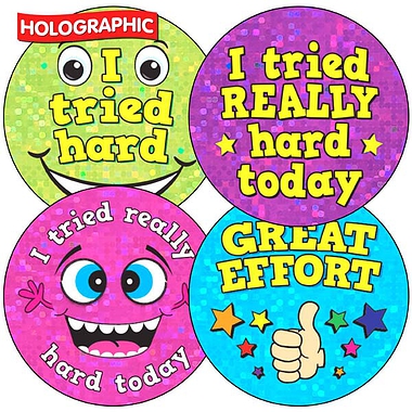 Holographic I tried hard/Great Effort Stickers (35 Stickers - 37mm)